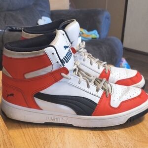 Puma White, Red & Black High-Top Basketball Sneakers